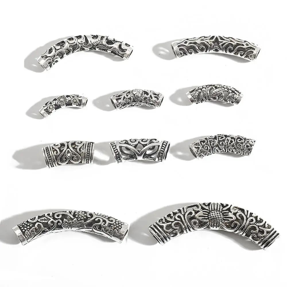 Metal Charm Connector Antique Silver Plated Tube Flower Hollow Curved Tube Spacer Beads For Jewelry Making DIY Bracelet Necklace