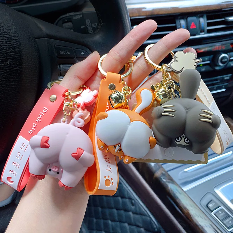 Cute Corgi Pig Butt Key Chains Lovely Cartoon Cats Panda Ass Keychain Women Men Car Bag Pendant Keyring Creative Jewelry Gift