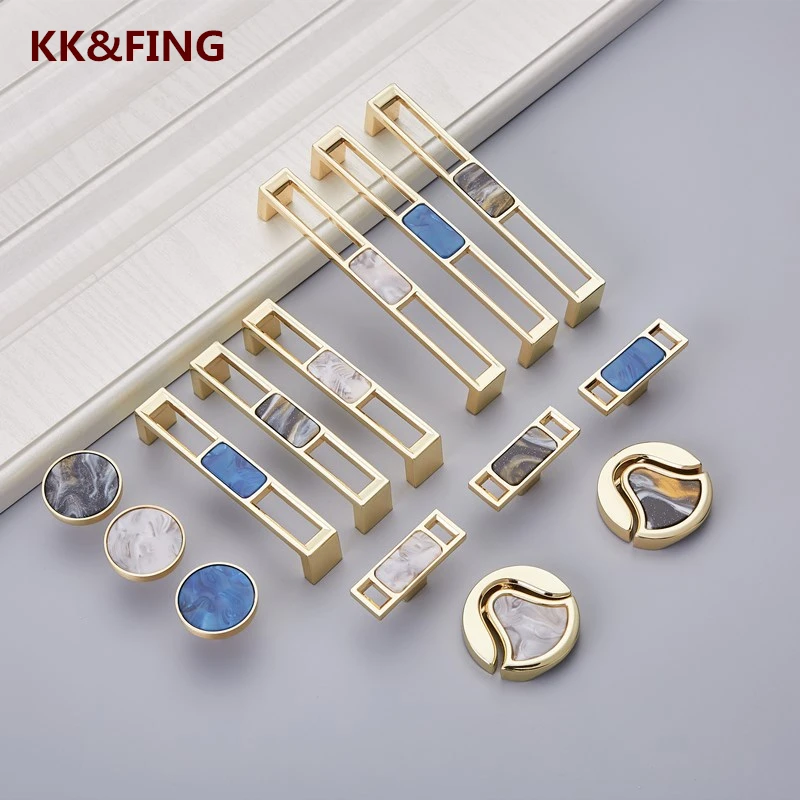 KK&FING Simple Wardrobe Cupboard Door Handles Drawer Golden Marble Knobs Furniture Cabinet Shell Pattern Handle Gold Pulls