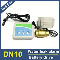 Water leak alarm work with DN10 electric valve DC3V, drived by battery,intellegent water leak  detective sensor shut off valve