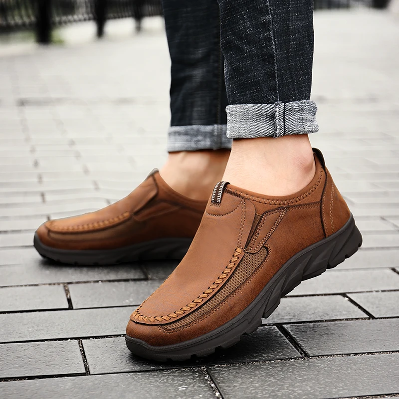 Zapatos informales para hombre, mocasines transpirables, cómodos, planos, hechos a mano, Retro, 2021