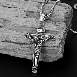 Classic Cross Crucifix Jesus Piece Pendant Necklace Stainless Steel Woman‘s Men Chain Christian Jewelry Gifts Vintage punk Chain
