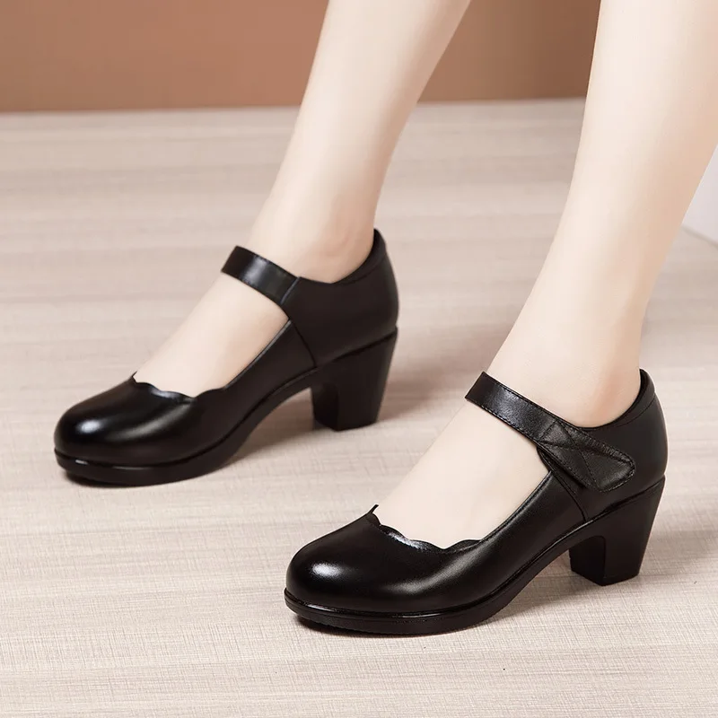 Plus Size 32-43 Platform Shoes Genuine Leather Women Pumps 2021 Autumn Wedding Shoes Dress Black Office Work Shoes Ladies