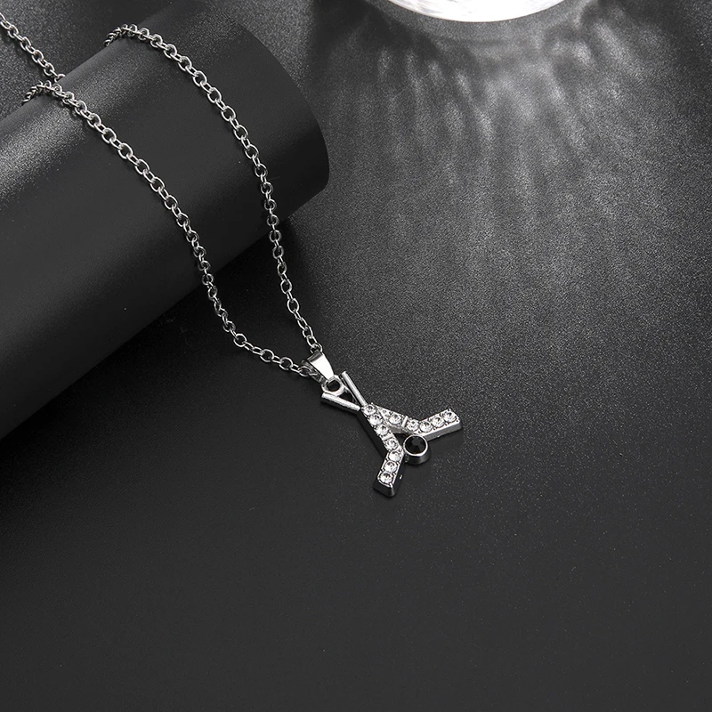 Teamer Clear Crystal Hockey Stick Pendant Necklace for Woman Men Adjustable Chain Fashion Sport Charms Silver Color Jewelry Gift