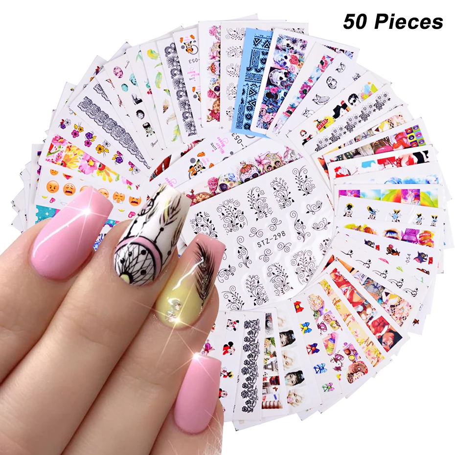 Mixed Design Gel Nail Sticker Set Flower Butterfly Water Transfer Decal Slider Dream Catcher Watermark Manicure Decoration GLM50