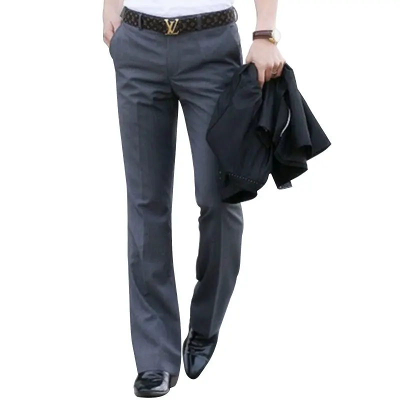 Spring Men Boot Cut Trousers Fashion Casual British Style Office Comfortable Kahki Black Slim Formal Bottom Flared Suit Pants