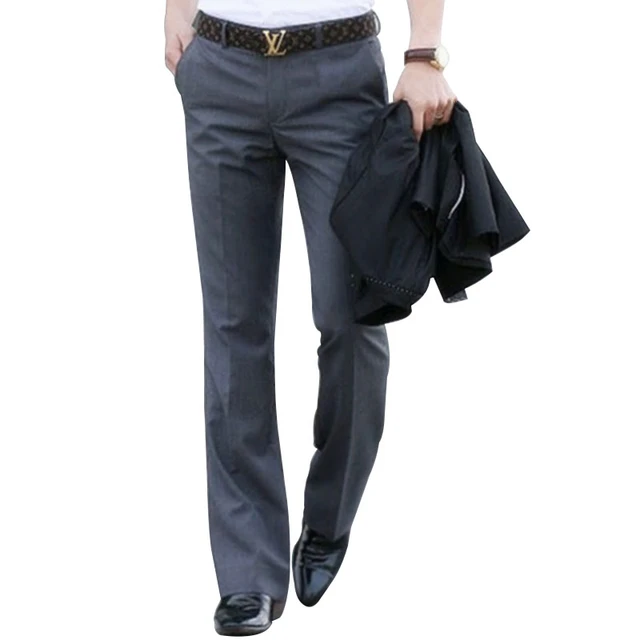 Spring Men Boot Cut Trousers Fashion Casual British Style Office Comfortable Kahki Black Slim Formal Bottom Flared Suit Pants AliExpress