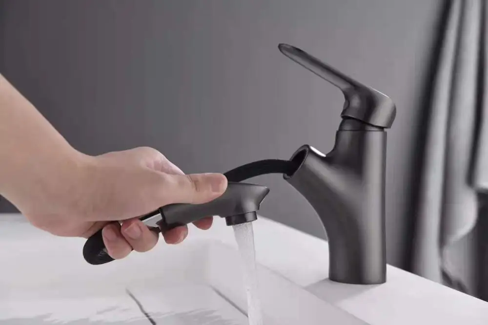 

Brushed black brass pull out bathroom sink faucet top quality cold hot water basin mixer tap