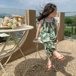 Children's clothing 2022 spring and summer new girls fashion holiday style jumpsuit suspenders bloomers