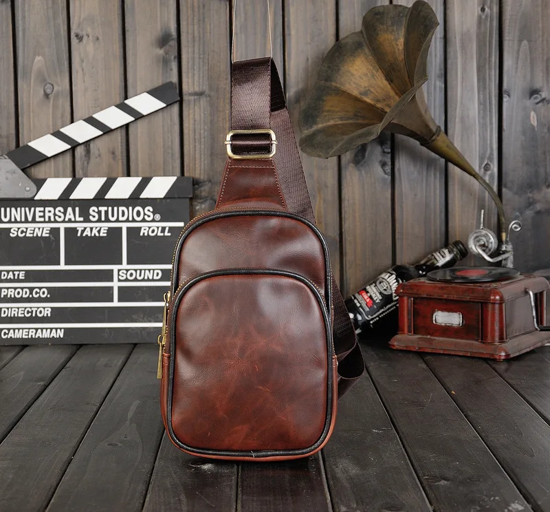 

Vintage diagonal cross bag chest bag men's PU leather shoulder bag