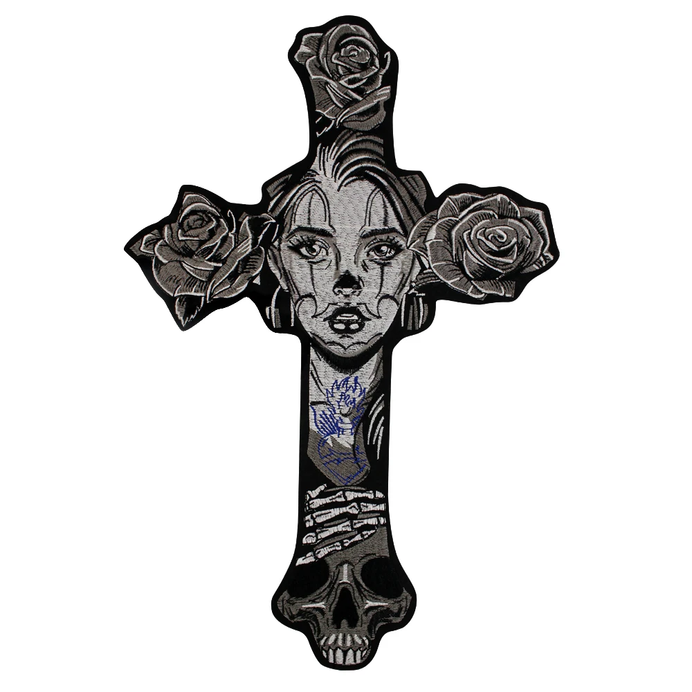 Skull Cross Patch Heart Wings Beauty Girl Sticker Gothic Punk Iron/Sew on Embroidery Motorcycle Clothes Accessories Stripe Badge