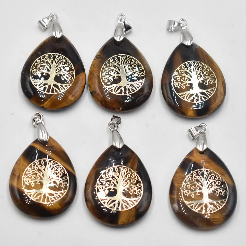 wholesale 10/lot Tree of life necklace pendant natural stone mixed chakra therapy meditation jewelry gift to women free shipping