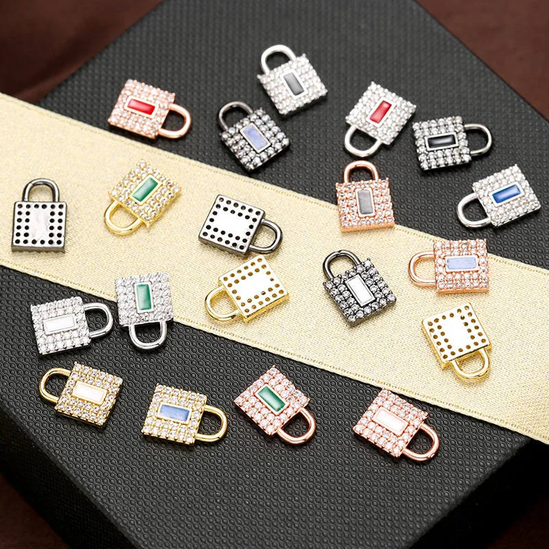 ZHUKOU 8x12mm creative Lock charms multicolor Brass Cubic Zirconia pendants for DIY jewelry accessories making findings VD693