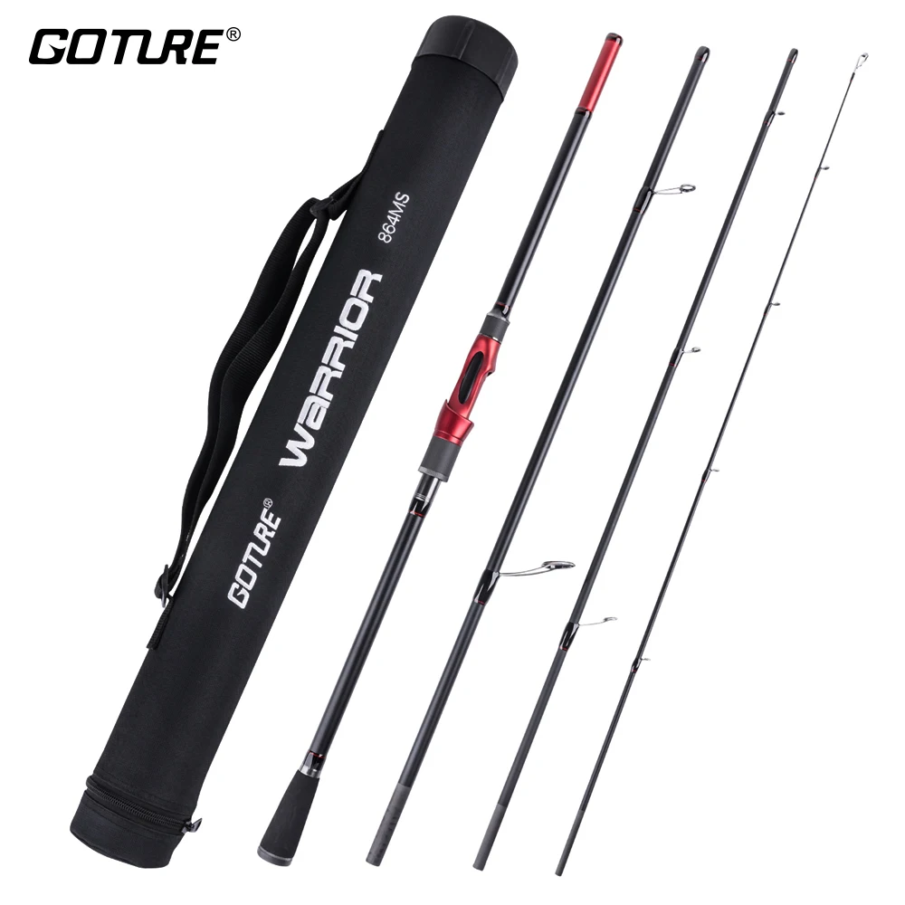 Goture Warrior Fishing Rod 2.7M 2.4M 2.28M 2.13M 4 Pieces Carbon Fiber Spinning Casting Travel Rods with Portable Bag