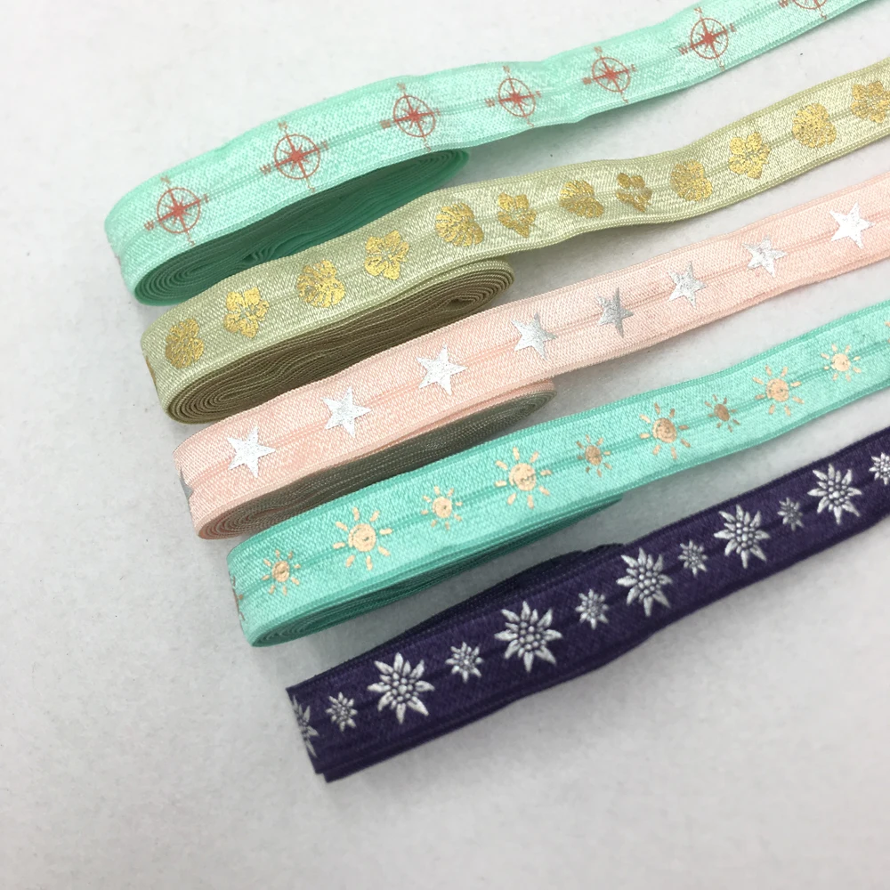 5Yard 15MM Flower Star Sun Leafs Print Elastic Band Spandex Ribbon Sewing Trim Hand Bracelet  Garment Accessories