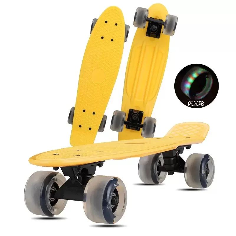 Penny Board Mini Cruiser Skate Board, Jelly Flash Wheel, Complete Ready to Ride Fashion, Colorful Banana Fish Board, 22 pulgadas