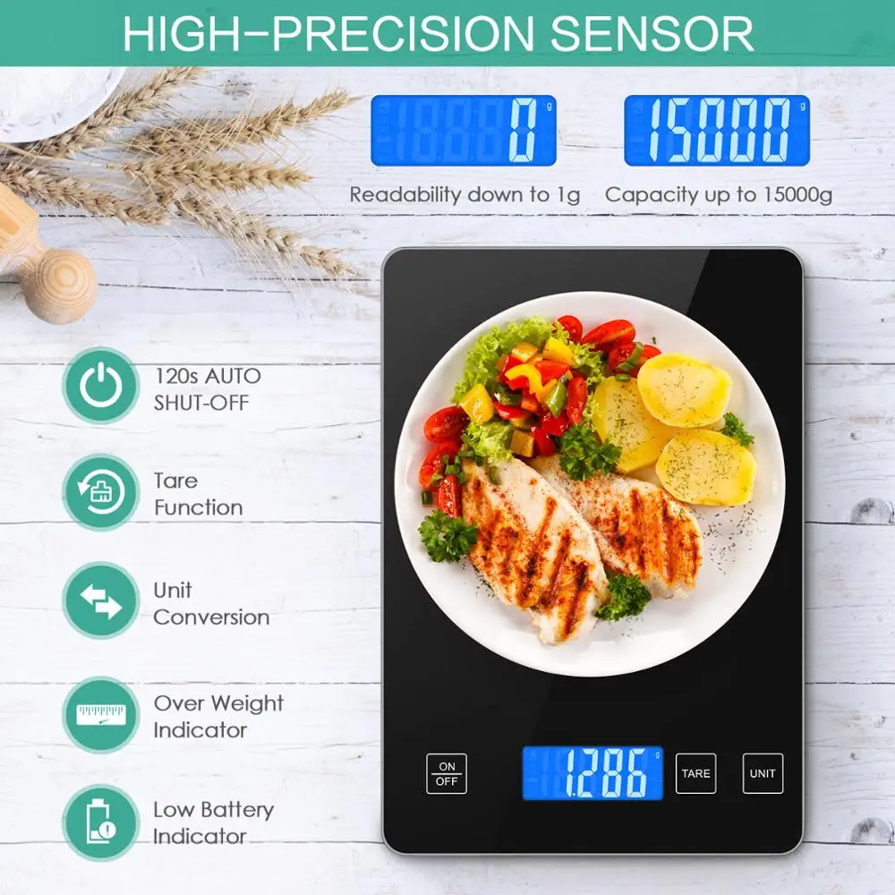 AMIR Precision Electronic Scales Mini USB Balance Digital Gram Cooking Food LCD Display Scales For Kitchen Cooking 15kg