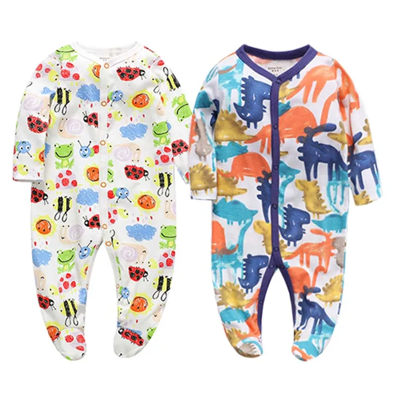 Hot Batch Newborn Baby Boys Girls Sleepers Pajamas Babies Jumpsuits 2 PCS/lot Infant Long Sleeve 0 3 6 9 12 Months Clothes