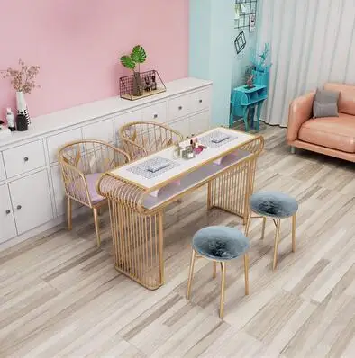 

Manicure table marble double manicure table table and chair ironwork North Europe ins net red manicure shop table and chair set