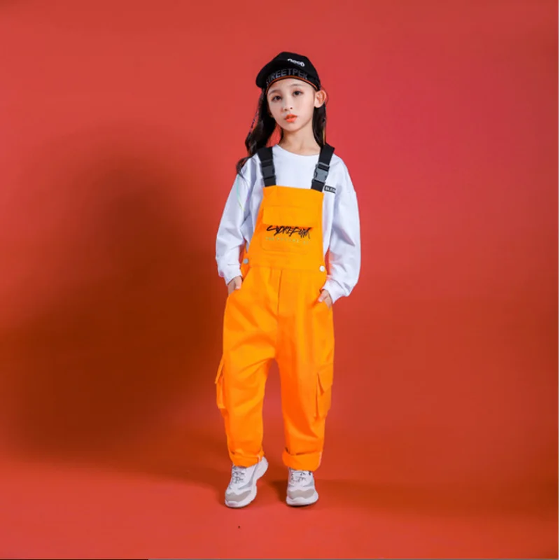 Kid Hip Hop Clothing Black Sweatshirt Tops Loose Bib Pants for Girls Boys Jazz Dance Costumes Ballroom Dancing Clothes Wear