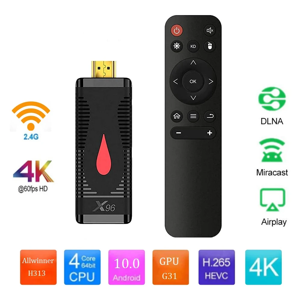 TV Stick Media Player 4K  X96 S400 Allwinner H313 Quad Core 2GB RAM 16GB ROM 2.4G Wifi Android 10.0 Smart TV Box 1080P HD New