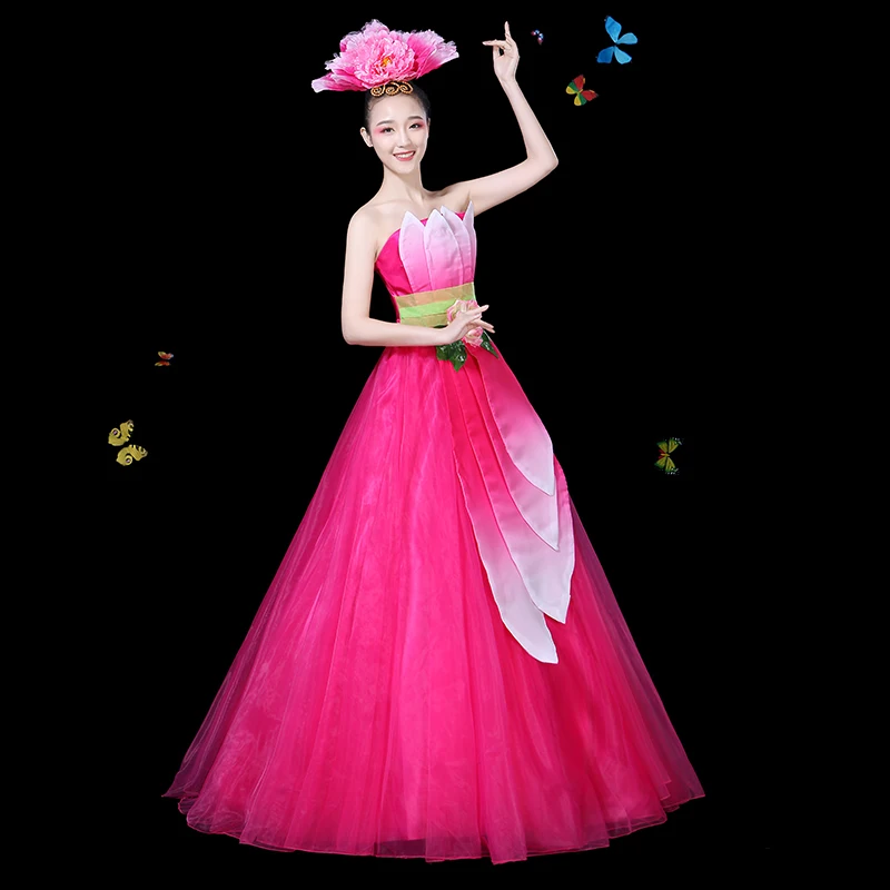 opening dance dress for women new year dancer clothes adults rose flower dance dress singer stage performance