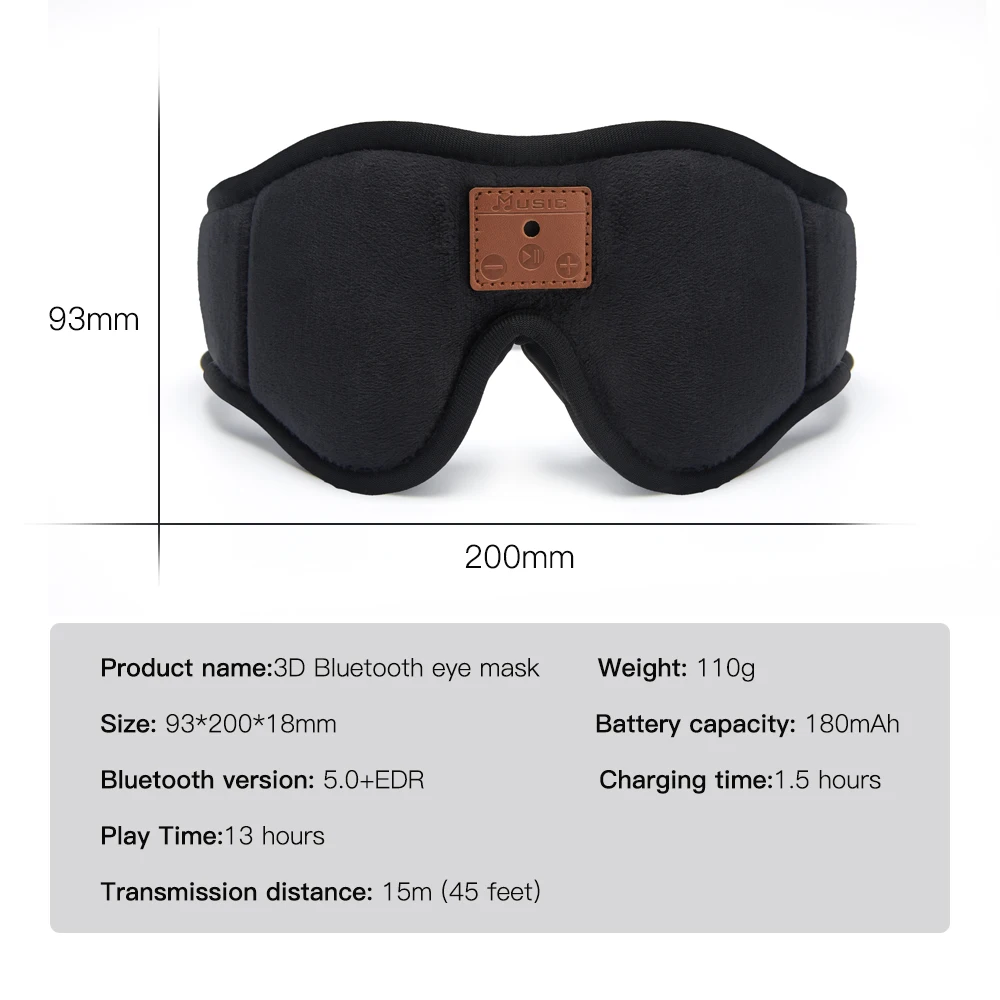 Bluetooth Sleeping Headphones 3D Eye Mask Total Blockout Light Eyeshade Earbuds Music Earphones Blindfold Sleeping Mask Recharge