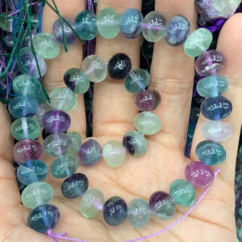 Natural Fluorite Stone Beads 15\'\' Rondelle DIY Spacer Loose Beads For Jewelry Making Women Beads Bracelet Necklace Gift