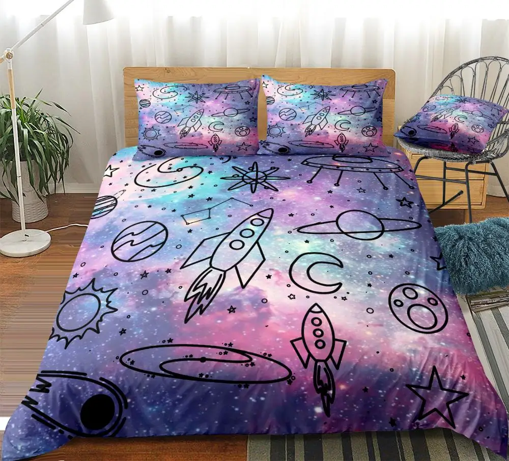 

Galaxy Home Textiles Cartoon Bedding Set Kids Teens Duvet Cover Set Boy Girl Bed Linen Microfiber Bedclothes Universe Bed Set