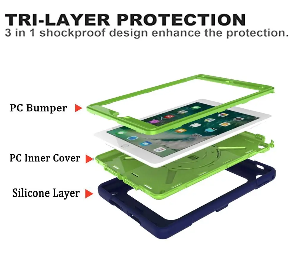 Imagem -04 - Capa da Tabuleta para Ipad 9.7 2023 2023 A1893 A1822 A1954 A1823 Case à Prova de Choque Armadura Resistente Alça Ombro Tablet Suporte Capa