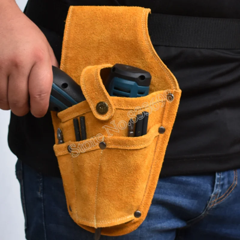 Cowhide Tool Holsters Gardening Pouch Belt Drill Holster Waist Bag Pouch Holder Outdoor Tool Belt Hardware Parts Organizer