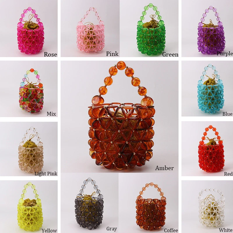 Alirattan New Trendy Acrylic Bucket Bags,Luxury Brand Fashion Women Vintage Beaded Pearl Bag Totes Handbag Wholesale Ins K32 - view 6