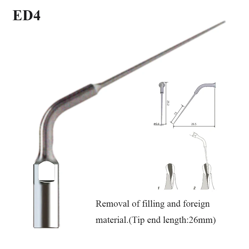 VVDental Ultrasonic Dental Scaler Root Canal Tip ED4  Endo Tips Compatible with DTE/SATELEC for Removal of Filling and Foreign