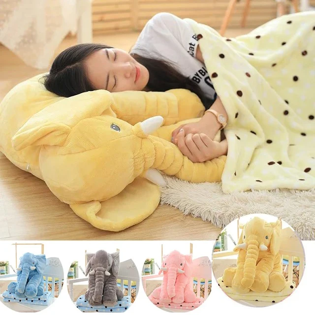 

90CM*50CM Elephant Soft Plush Pillow Animal Stuffed Dolls Toys Cartoon Bedding Throw Pillow Cushions gray pink yellow blue