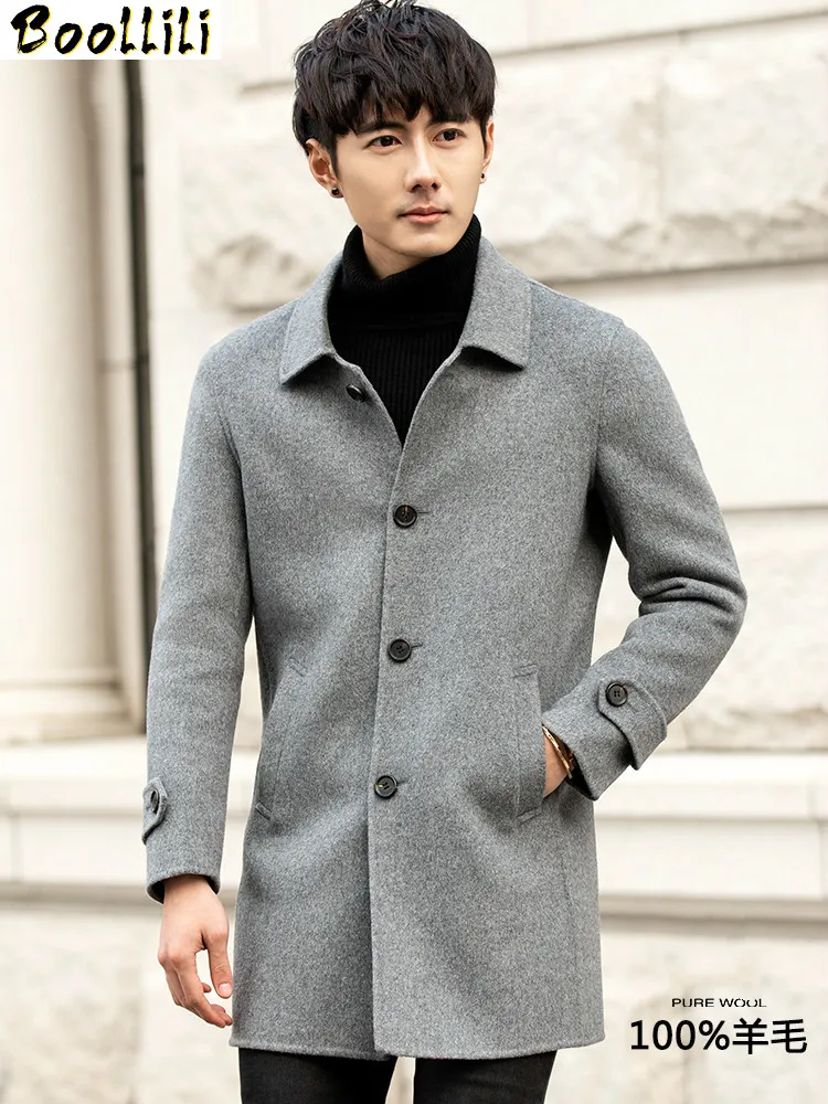 

Wool Boollili 100% Coat Men Casual Double-sided Spring Male Jacket Overcoat Mens Coat and Jackets Casaco Masculino