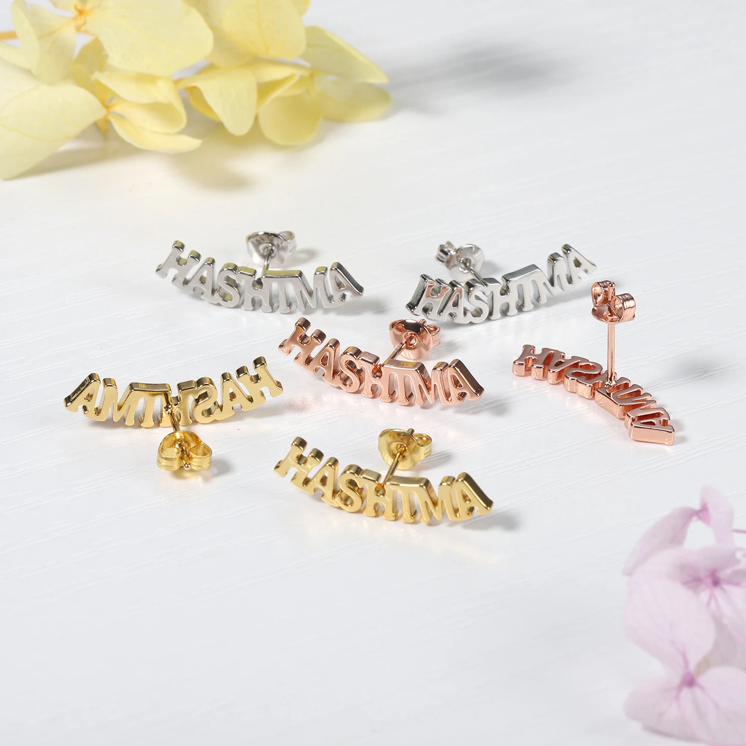 Custom Name Stud Earrings For Women  Personalized Nameplate Earring Gift For Best Friends Stainless Steel Jewelry