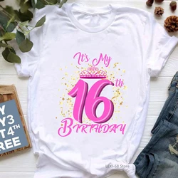 It'S My 14th-19th Birthday Crown Graphic Print Tshirt Tops For Girls Pink Princess Tee Shirt Femme Funny T Shirt Women