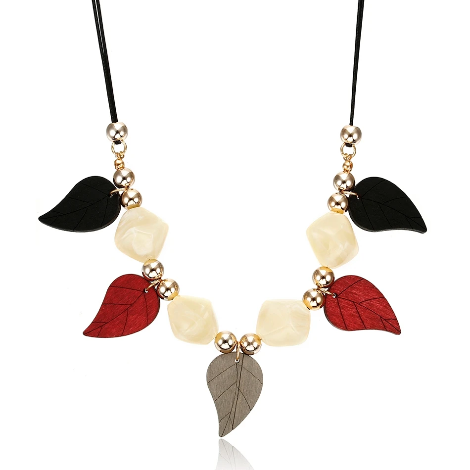 Women's Wood Leaf Necklace for Women Geometric Beads Necklaces & Pendants Beaded Statement Necklace New Jewelry for Gifts NR075