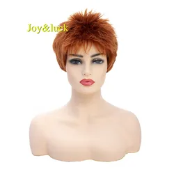 Joy&luck Short Wig Orange Color Natural Curly Synthetic Wigs for Women Stylish High Temperature Fiber