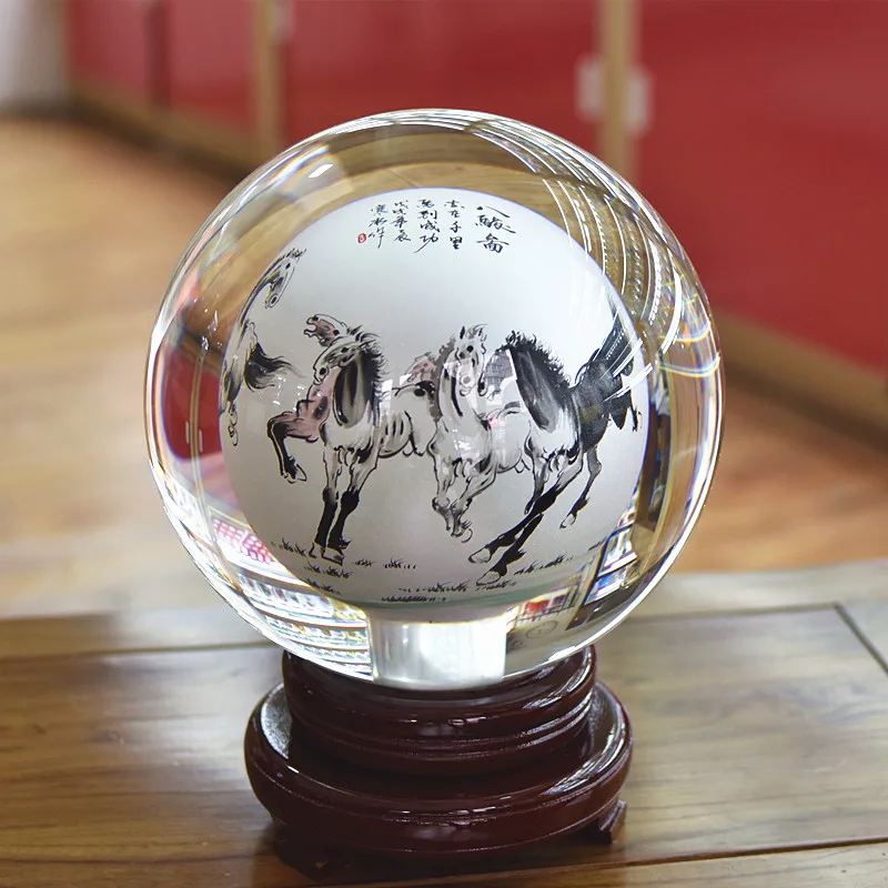 

large # China Leader National gift HOME office Comapny TOP decoration thriving business Success HORSE crystal ball 3D Ornament