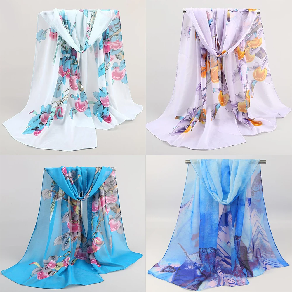 150CM Length Scarf For Women Ladies Girls Lightweight Print Floral Pattern Scarf Fashion Sunscreen Shawls Scarves Head Wraps