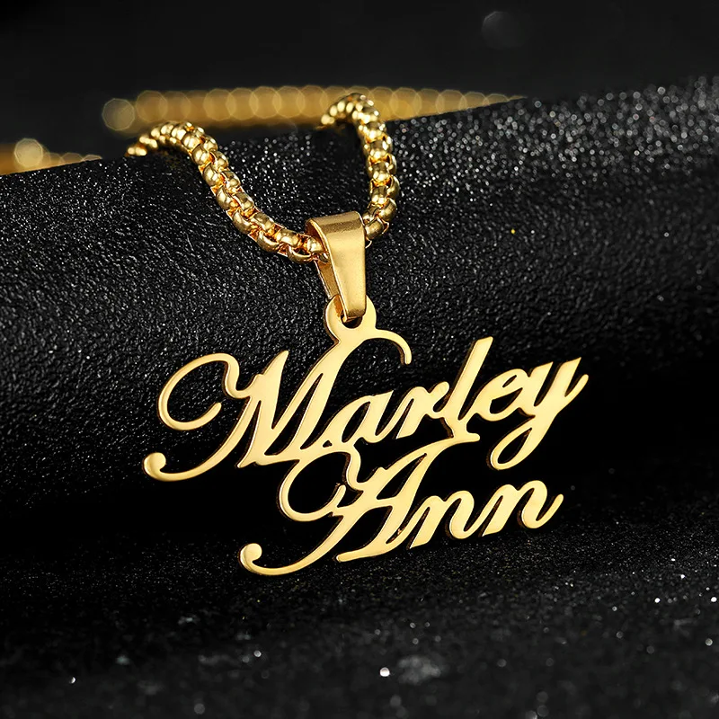 

Fashion Gold Color Chains Personalized Collier Acier Inoxydable Stainless Steel Jewelry Double Nameplace Custom Necklace