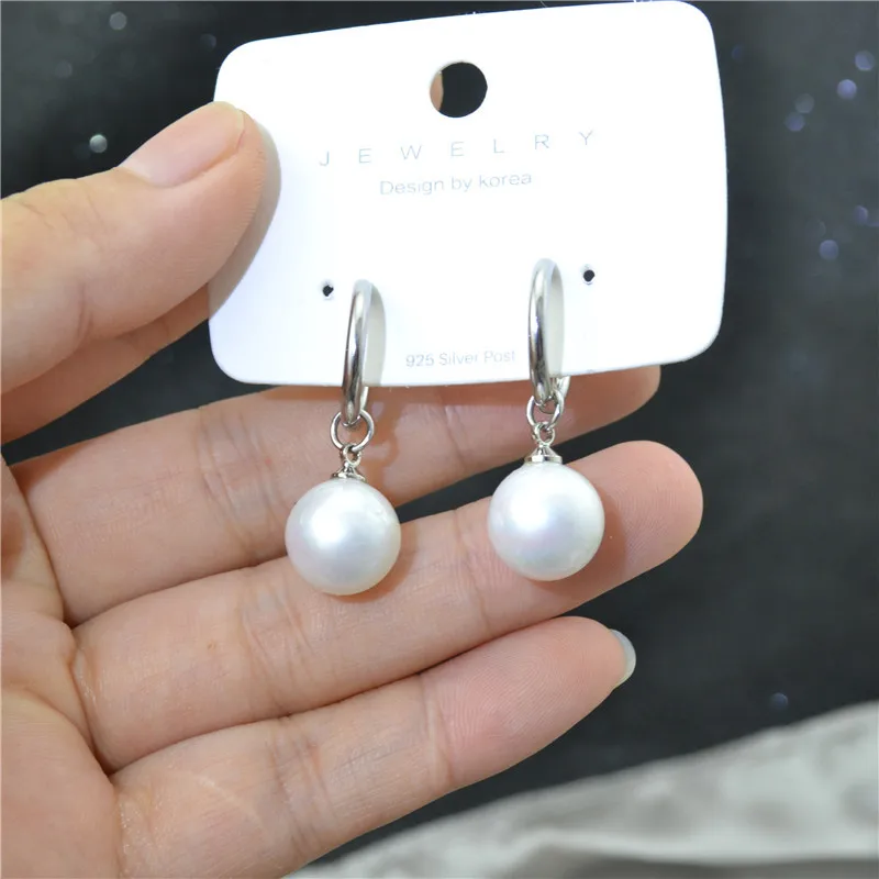 Dangle Earrings for Men Women Stainless Steel Shell Beads Without Piercing Clip ON Ear Fashion Jewelry Wholesale Hook Earrings