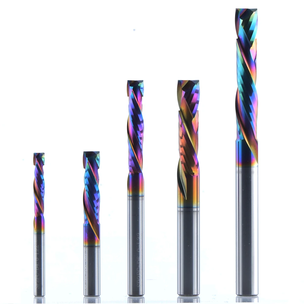 5 Stück/Set DSP2FC SH 3,175mm UP & DOWN Cut 2-Schneiden-Kompressionsfräser Spiral-Hartmetallfräser mit DLC-Beschichtung für Holz