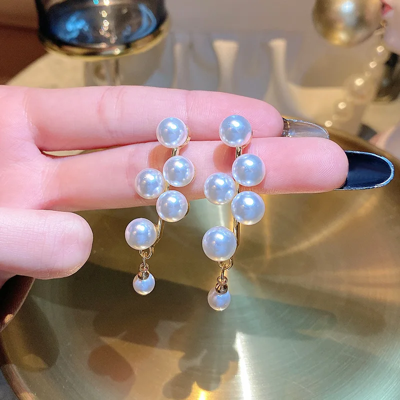 Vintage Big Pearl Beads Tassel Earrings For Women Fashion Jewelry Korean Ladies Elegant Charms Ear Jewellery Party Gifts