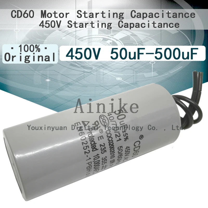 CD60 Motor Starting Capacitance 450V 50uF 75uF 100uf 150uF 200uF 250uF 300uF 350uF 400uF 450uF 500uF 450V Starting Capacitance