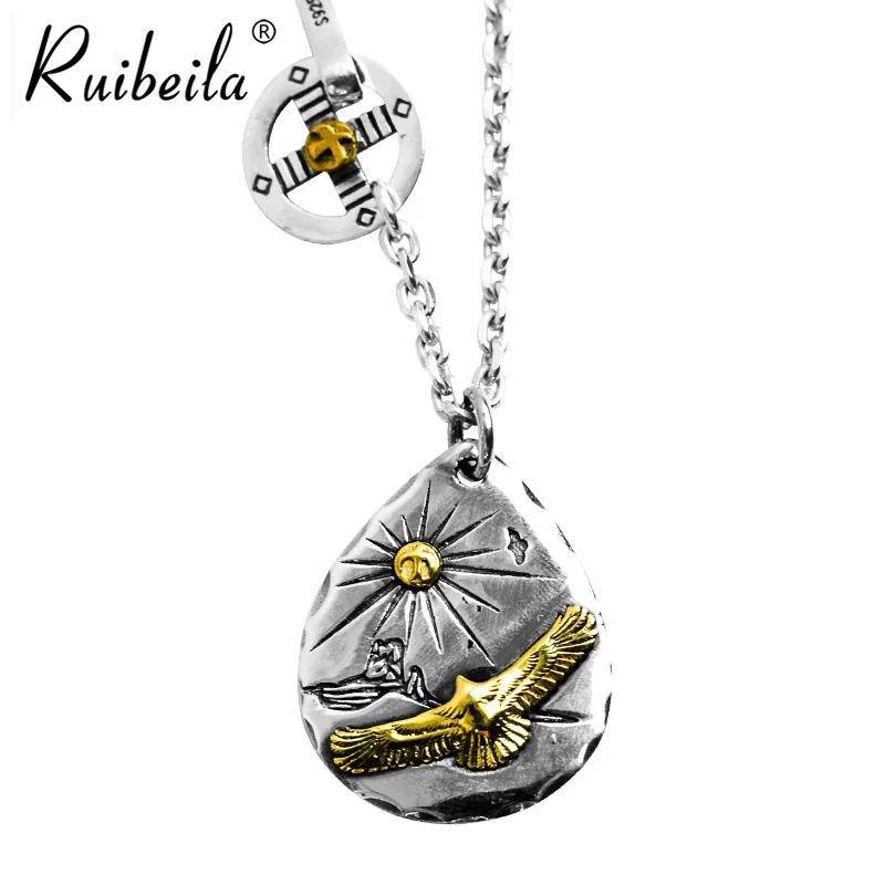 

RuibeilaS925 silver handmade feather Sun GORO'S Flying Eagle pendant necklace accessories unisex jewelry gift