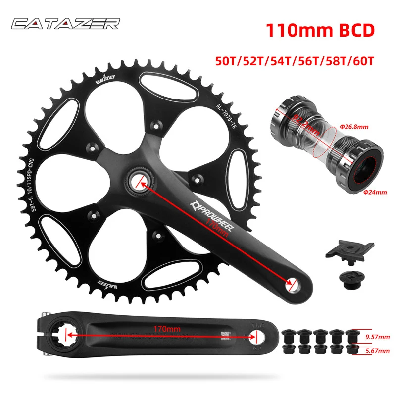 

Road Crankset 170/172.5MM 130 BCD Narrow Wide Chainring 50/52/54/56/58/60T With bottom Bracket BB Aluminum alloy Cranks