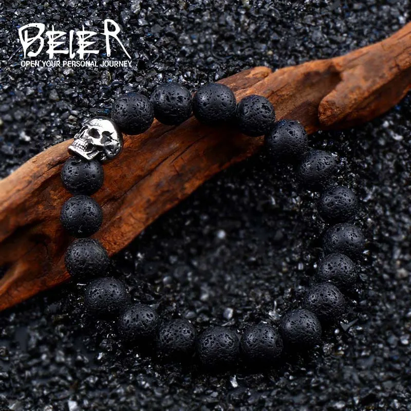 BEIER fashion women and men bracelet yoga sport trendy unique items exquisite cute skull 10mm lava stone jewelry