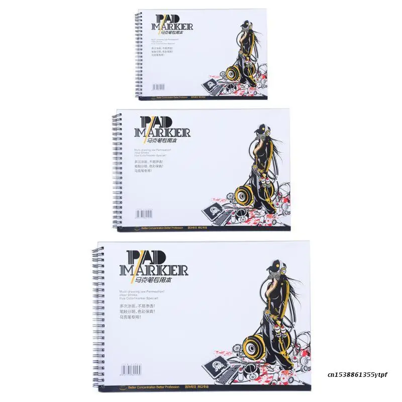 34 Sheet A3/A4/A5 Professional Marker Paper Spiral Sketch Notepad Book Painting Drawing Supplies